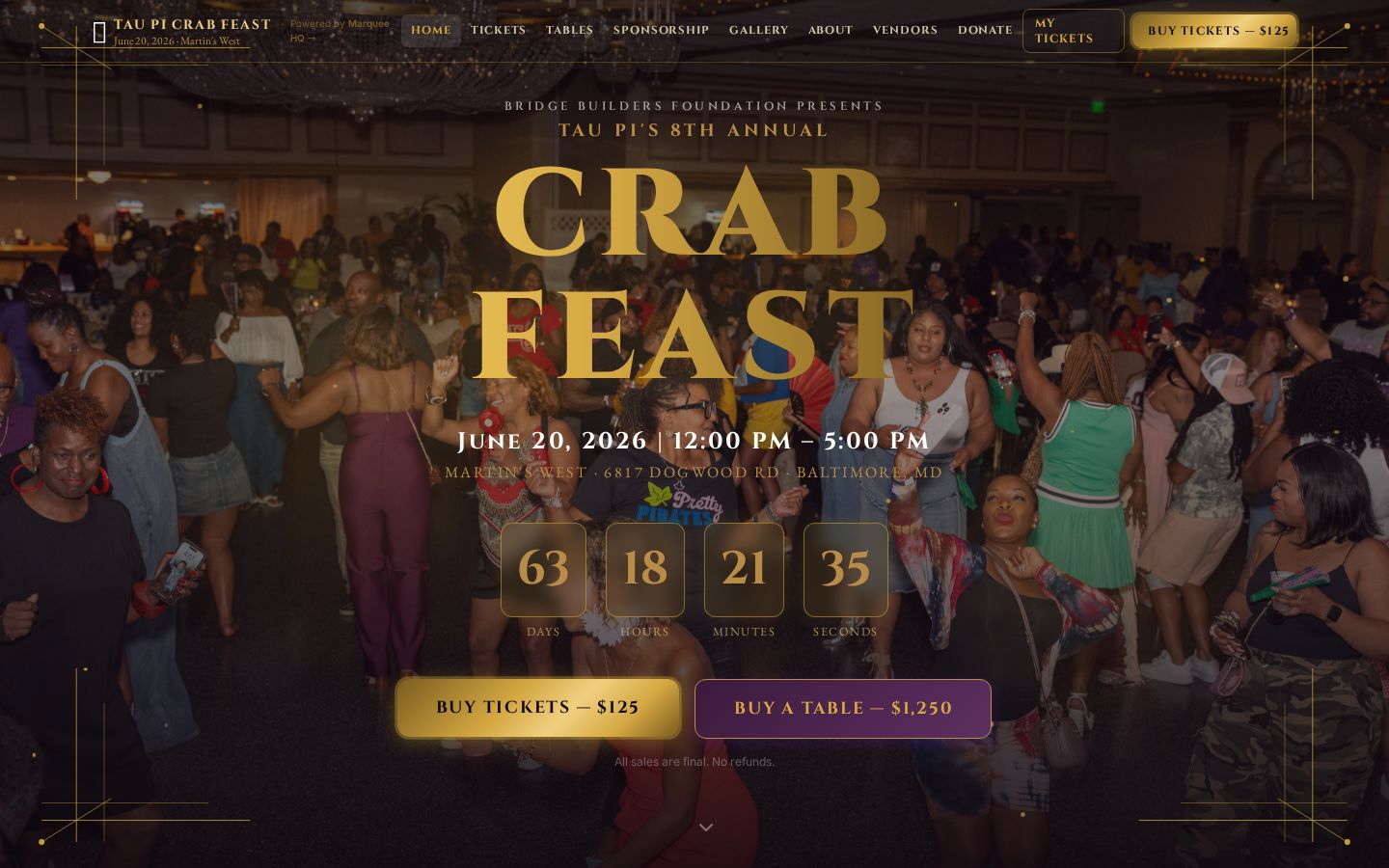 Tau Pi Crab Feast 2026 — Live Event Website by Redway AI